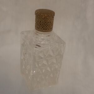 Vintage Cut Glass Perfume Bottle with Gold-Tone Filigree Cap